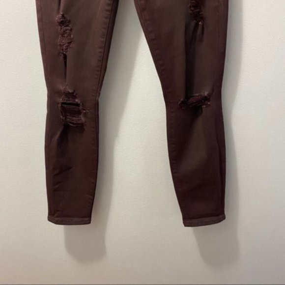 7 For All Mankind Burgundy Distressed Coated Skinny Jeans Size 25 Boho Grunge - Picture 4 of 8